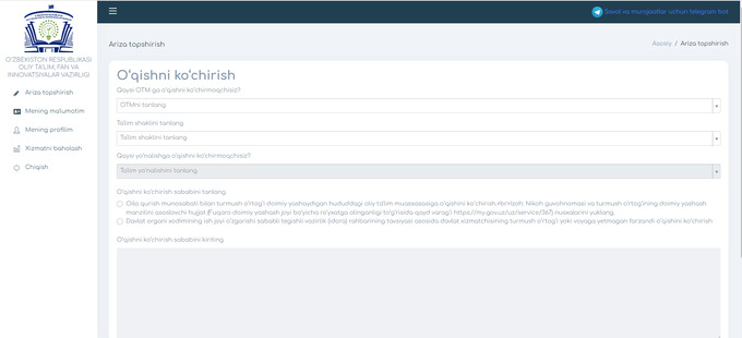 otm, o‘qishni ko‘chirish, qo'llanma, ta'lim