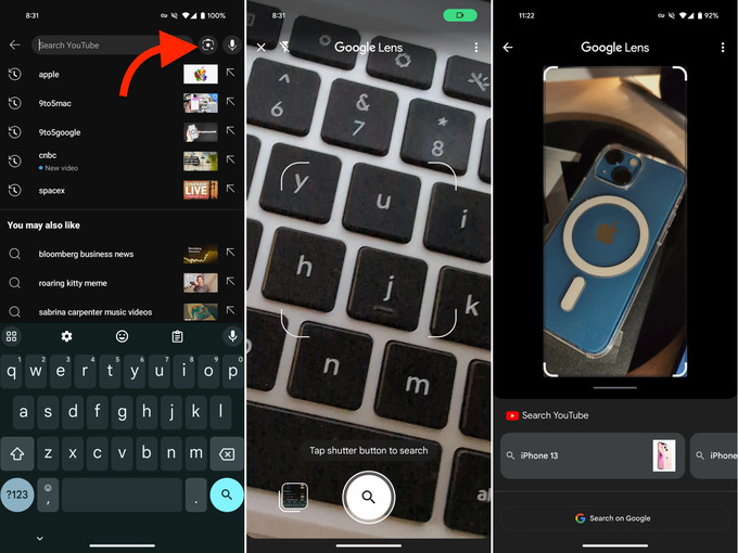 google lens, youtube