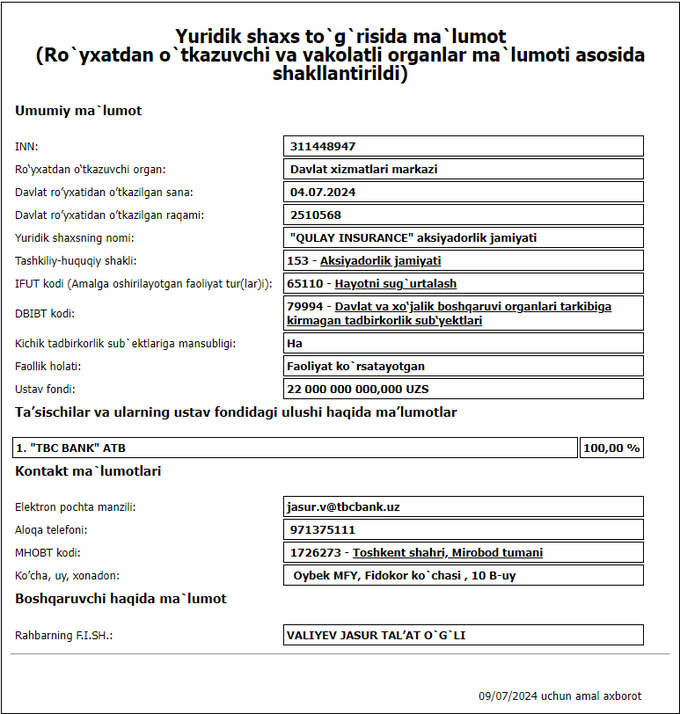 qulay insurance, sug'urta, tbc bank