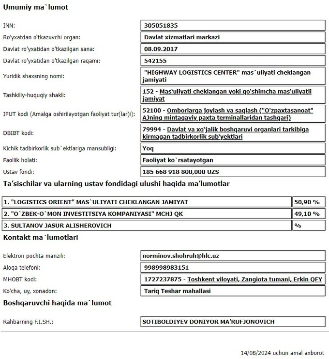 raqobat qo'mitasi, Orient Group, Highway Logistics
