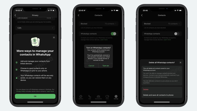 kontakt, sinxron qilish, whatsapp