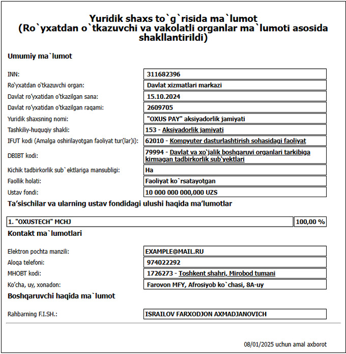 markaziy bank, oxus pay, to'lov tashkilotlari