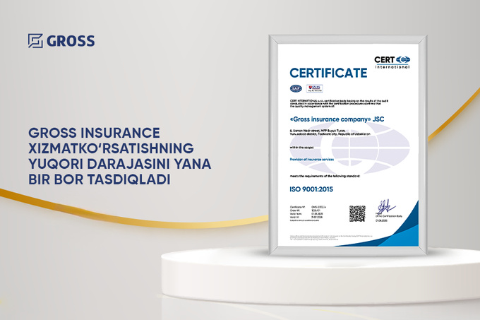 Gross Insurance xizmat ko‘rsatishning yuqori darajasini yana bir bor tasdiqladi