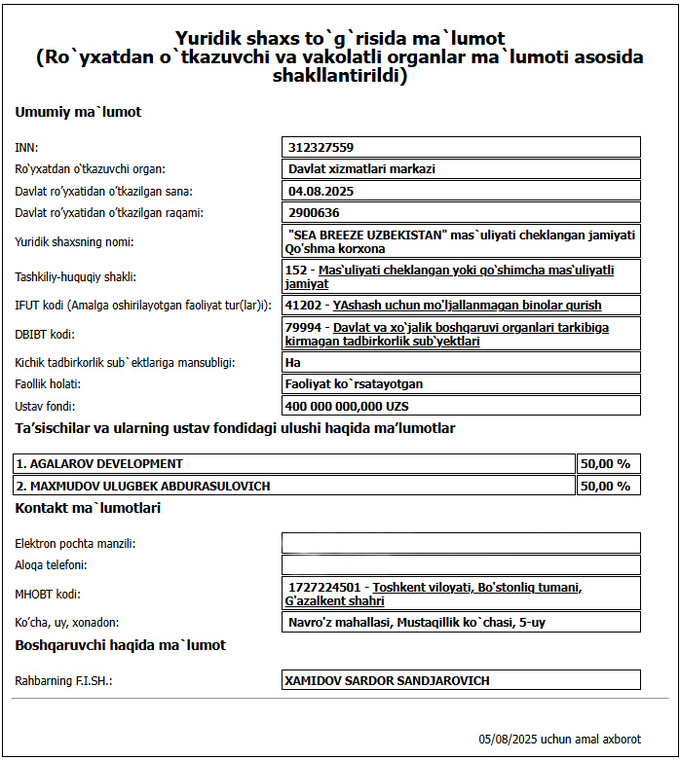 agalarov development, chorvoq, sea breeze uzbekistan