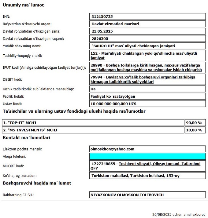 sahro drone industry, беспилотники, дроны, олмосхон ниёзхонов