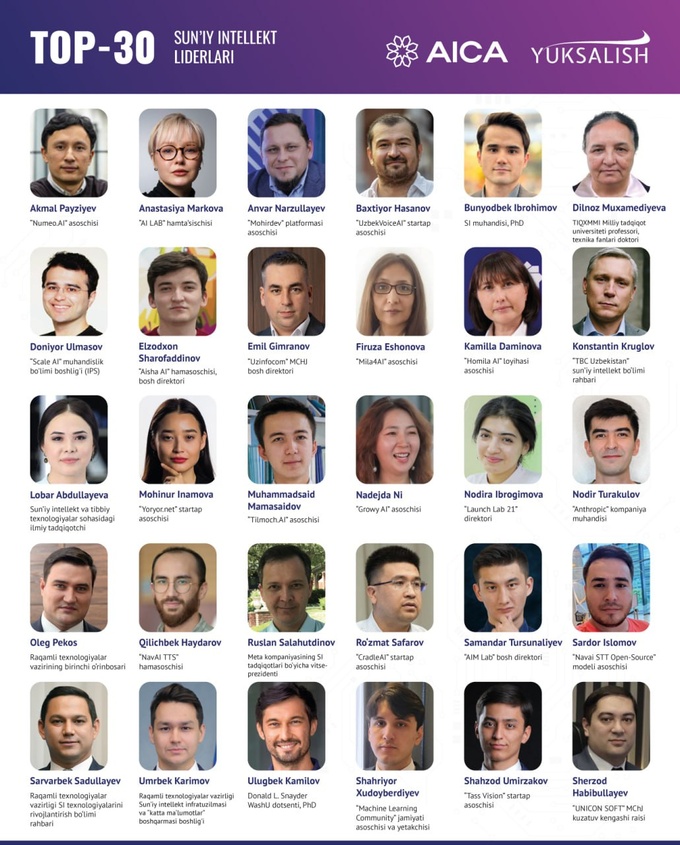 sun'iy intellekt, top-30, yuksalish, akmal payziyev, oleg pekos, Anvar Narzullayev