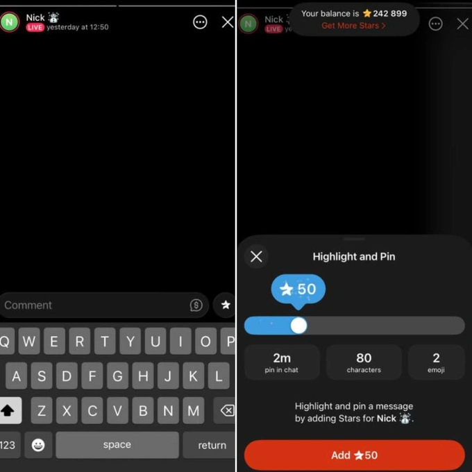 jonli efir, stories, telegram