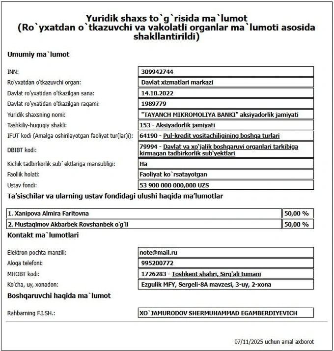 markaziy bank, mikromoliya banki, mikromoliya tashkiloti, tayyab