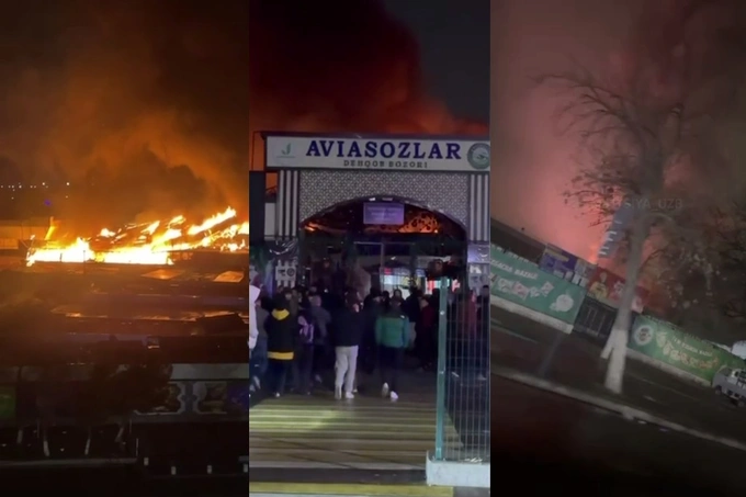 В Ташкенте произошел крупный пожар на рынке Авиастроителей