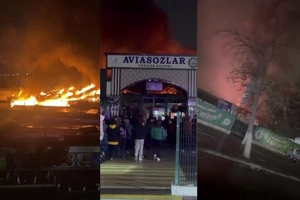В Ташкенте произошел крупный пожар на рынке Авиастроителей