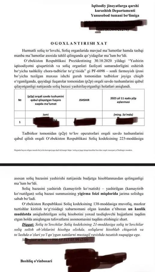 monitoring, otabek bakirov, p2p, p2p-o‘tkazmalar, shuhrat qurbonov, soliq qo‘mitasi, soliqlar