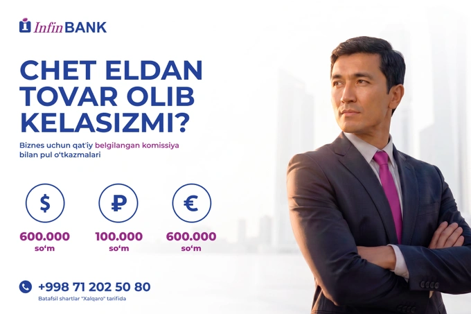 InfinBANK biznes uchun xalqaro pul o‘tkazmalariga qat’iy belgilangan to‘lovni joriy qildi