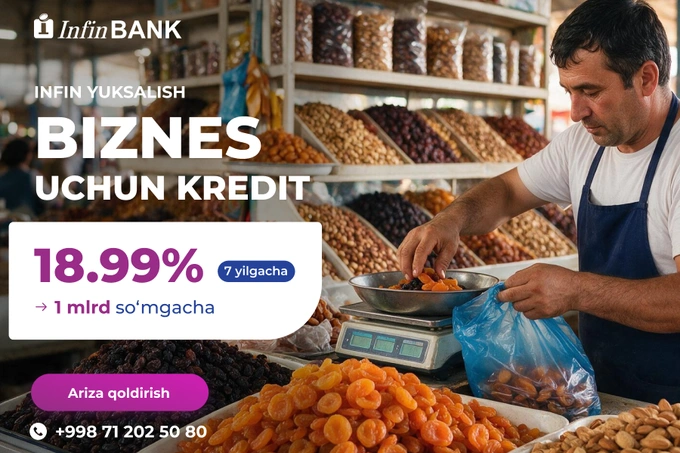 1 mlrd so‘mgacha 7 yil muddatga 18,99% stavkada: InfinBANK biznes uchun yangi kredit taklif etadi