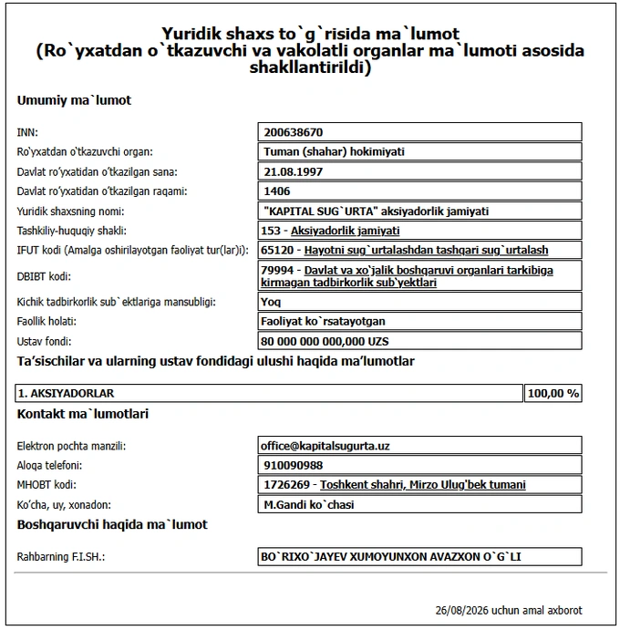 ilma, kapital sug'urta, litsenziya, sug'urta