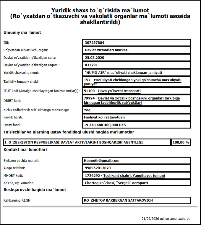 davaktiv agentligi, humo air, sotuv, xususiylashtirish