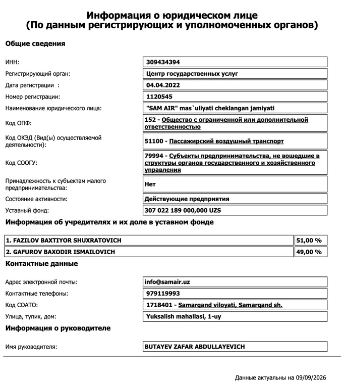 air samarkand, самолеты