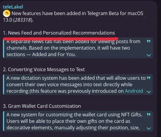 lenta, tavsiyalar, telegram